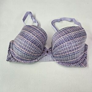 Victoria's Secret Women Bra 32DD‎ Purple Striped Fabulous Lined Demi Underwire